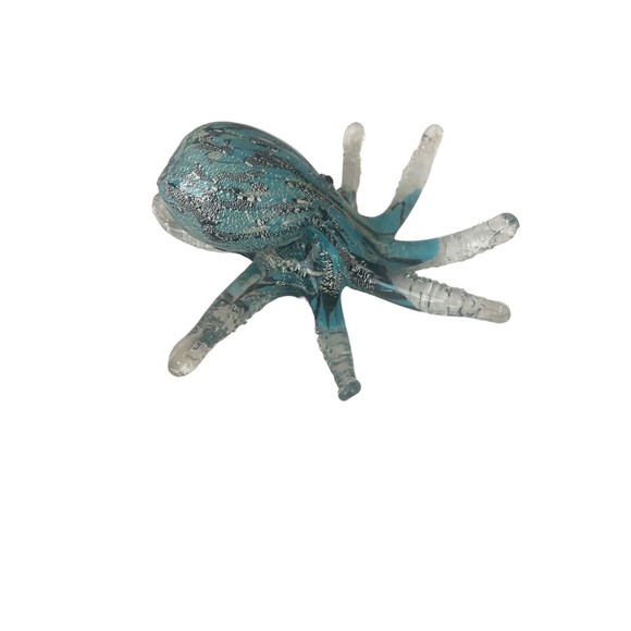 Art Glass Tropical Octopus Hand Blown Blue Black RARE Decor Paper Weight - Picture 2 of 12